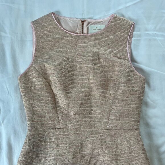 Kate Spade Light Pink Metallic Gold Shimmer Sleeveless Pencil Dress | Size 4 - Picture 3 of 7